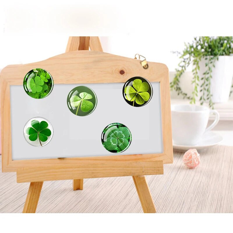 Dobilo magnetas Šaldytuvas Shamrock Lipdukai Keturių lapų dobilas Lucky Glass Dome Šaldytuvo magnetai Šv. Patriko dienos namų dekoro dovanos
