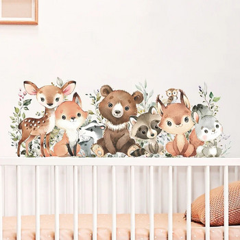 Ζώα του δάσους Cartoon Bear Deer Rabbit Ακουαρέλα αυτοκόλλητα τοίχου για νηπιαγωγείο Παιδικά δωμάτια Αγόρια Διακόσμηση βρεφικού δωματίου Διακόσμηση σπιτιού