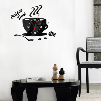 3D стенен часовник Творчески Направи си сам Чаша за кафе Модни часовници Часовници Модерен дизайн Акрилна огледална чаша Заглушени часовници Домашен декор за всекидневна