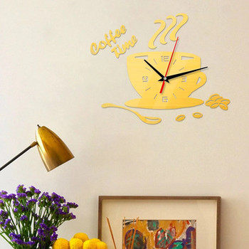 Τρισδιάστατο ρολόι τοίχου Δημιουργικό DIY Ρολόι μόδας Coffee Cup Ρολόγια Μοντέρνου Σχεδιασμού Ακρυλικό Καθρέφτη Κύπελλο Mute Ρολόγια Σαλονιού Διακόσμηση σπιτιού