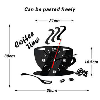 Τρισδιάστατο ρολόι τοίχου Δημιουργικό DIY Ρολόι μόδας Coffee Cup Ρολόγια Μοντέρνου Σχεδιασμού Ακρυλικό Καθρέφτη Κύπελλο Mute Ρολόγια Σαλονιού Διακόσμηση σπιτιού