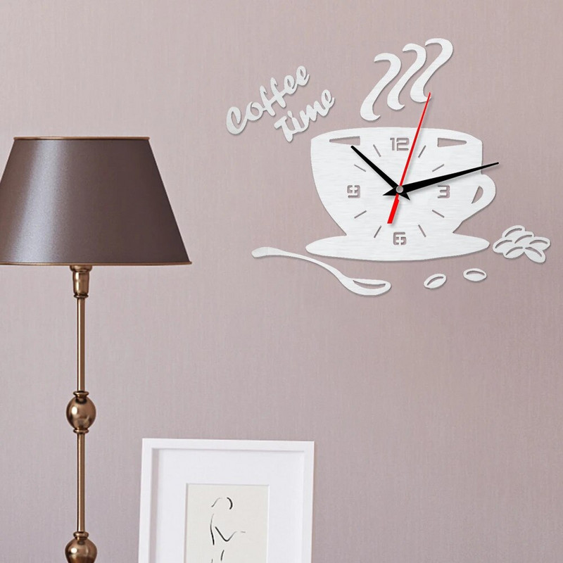 3D zidni sat Kreativni DIY šalica za kavu Modni satovi Satovi Moderan dizajn Akrilna šalica s ogledalom Nijemi satovi Uređenje doma u dnevnoj sobi