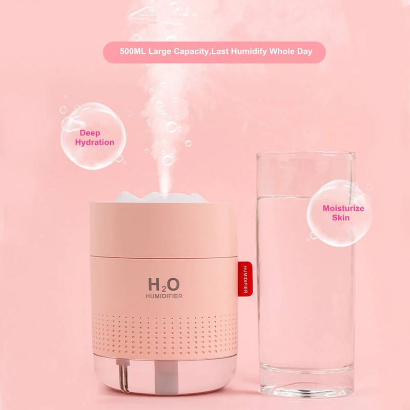 White Snow Mountain ovlaživač zraka 500 ML Ultrazvučni USB Aroma difuzor zraka Umirujuće svjetlo Aromaterapijski ovlaživač Kućni difuzor