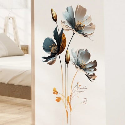 3D Lotus Retro Vinyl PVC Zidne naljepnice Cvjetni dnevni boravak Spavaća soba Zidna dekoracija Estetska tapeta Home Decor Cvjetne naljepnice