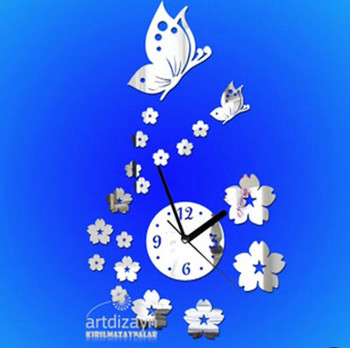 Творчески 3D стенен часовник Реколта Декорация на дома Акрилни стенни огледала Стикери Декор за всекидневна Пеперуди и цветя Заглушени часовници