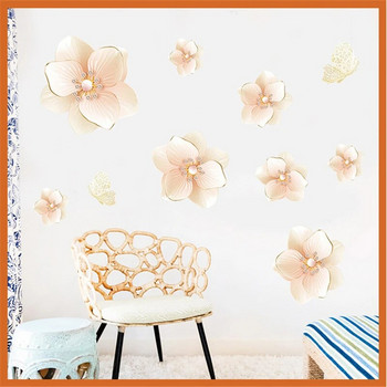 Μεγάλες ρομαντικές πεταλούδες με λουλούδια με μαργαριτάρια τρισδιάστατα αυτοκόλλητα τοίχου Υπνοδωμάτιο σαλονιού Διακόσμηση τοίχου από βινύλιο αυτοκόλλητα με λουλούδια Muraux
