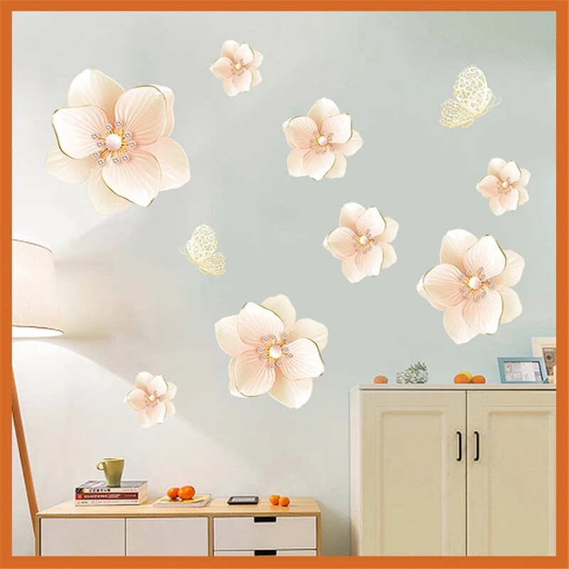Dideli romantiški perlų gėlių drugeliai 3D sienų lipdukai Miegamojo Svetainės sienų dekoras Vinilo sienų lipdukai gėlių lipdukai Muraux