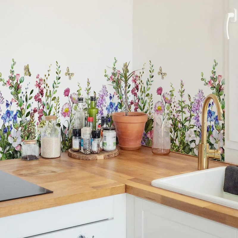 Cvjetajući cvijet calamusa leptir zidne naljepnice za podnožje ukrasne biljke Mural Art Diy Home Decal Pastoralni pvc poster