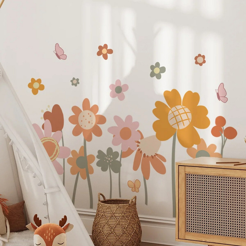 Fantasztikus virágok Pillangós fali matricák üzlethelyiségekbe Otthoni alaplap Dekorációs Növények Falfestmény Művészet PVC matricák Pásztori poszter