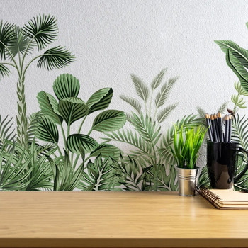 Αυτοκόλλητο τοίχου Decal Διακόσμηση σαλονιού κουζίνας Πράσινο Φύλλο Σπιτιού Αδιάβροχο PVC φυτό αφαιρούμενο αυτοκόλλητο