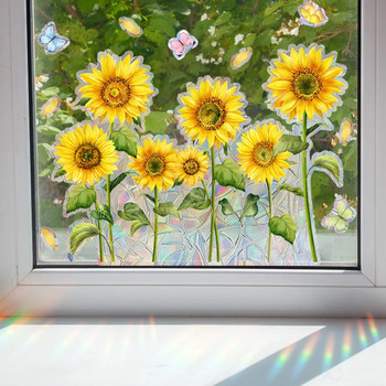 Butterfly Sunflower Sun Catcher Αυτοκόλλητα Στατικό Παράθυρο Γυαλί Suncatcher Decal Rainbow Maker Σαλόνι Υπνοδωμάτιο Διακόσμηση σπιτιού