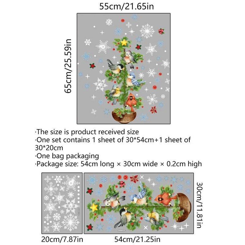 2 vnt snaigės Kalėdų eglutės paukščiai Kalėdų sienų lipdukai Elektrostatiniai stiklo lipdukai langai namų dekoravimui sienos lipdukas