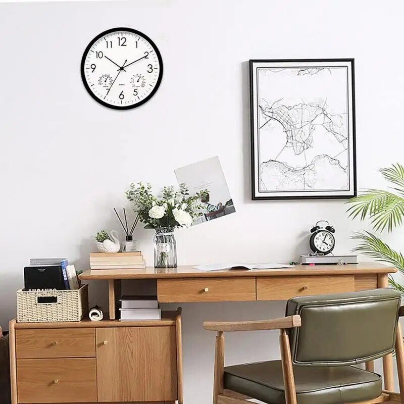 Lauko laikrodis dekoratyvinis apvalus laikrodis su termometru ir drėgmei dideli sieniniai laikrodžiai, atsparūs vandeniui, elegantiškas retro tylus laikrodis