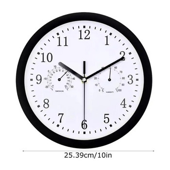Външни часовници Водоустойчив външен стенен часовник с влагомер 10 инча Безшумен кръгъл Работи с батерии Лесен за четене Декоративен