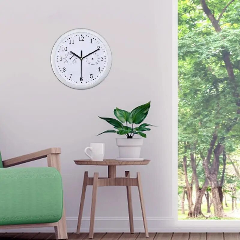 Vanjski satovi Vodootporni vanjski zidni sat s higrometrom 10 inča, tihi, okrugli, na baterije, lak za čitanje, ukrasni