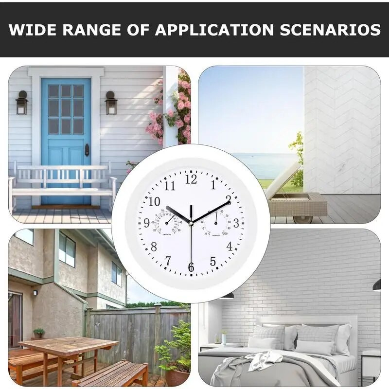 Vanjski satovi Vodootporni vanjski zidni sat s higrometrom 10 inča, tihi, okrugli, na baterije, lak za čitanje, ukrasni
