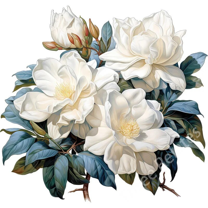 Three Ratels QCF303 Gražios Magnolia grandiflora L. puokštės namų dekoro sienų lipdukas