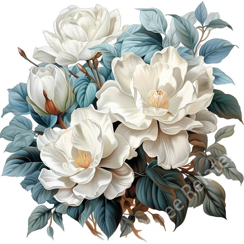 Three Ratels QCF303 Gražios Magnolia grandiflora L. puokštės namų dekoro sienų lipdukas