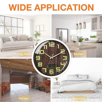 Ρολόι τοίχου με μπαταρίες Ρολόι κουζίνας με μπαταρία 12 ιντσών οθόνη LCD Ασημένιο ρολόι τοίχου με θερμοκρασία και υγρασία