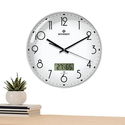 Zidni sat na baterije bez otkucavanja Kuhinjski sat na baterije 12-inčni LCD zaslon Srebrni zidni sat s temperaturom i vlagom