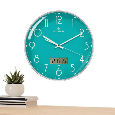 Zidni sat na baterije bez otkucavanja Kuhinjski sat na baterije 12-inčni LCD zaslon Srebrni zidni sat s temperaturom i vlagom