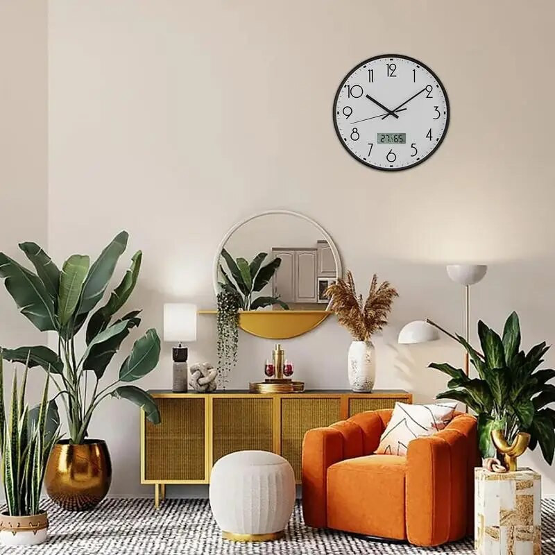 Zidni sat na baterije bez otkucavanja Kuhinjski sat na baterije 12-inčni LCD zaslon Srebrni zidni sat s temperaturom i vlagom