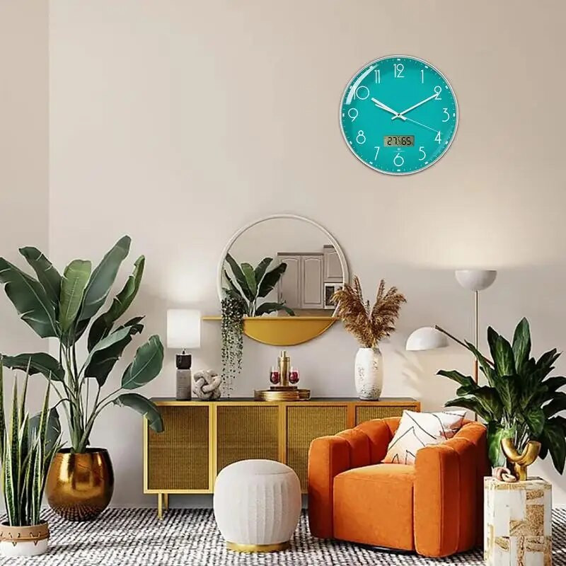 Zidni sat na baterije bez otkucavanja Kuhinjski sat na baterije 12-inčni LCD zaslon Srebrni zidni sat s temperaturom i vlagom