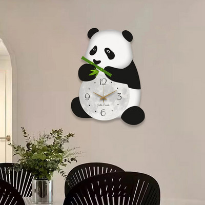 Прекрасен стенен часовник във формата на панда Безшумна детска спалня Всекидневна Карикатура Животински орнамент Офис Домашен декор Подаръци за семейството