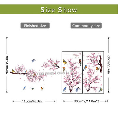 Roheliste taimede ja lillede seeria lindude kaunistustuba, elutuba, magamistuba, isekleepuvad ja eemaldatavad seinakleebised