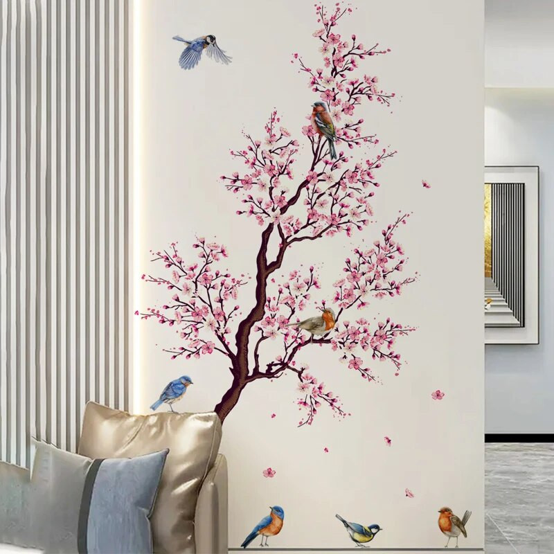 Roheliste taimede ja lillede seeria lindude kaunistustuba, elutuba, magamistuba, isekleepuvad ja eemaldatavad seinakleebised