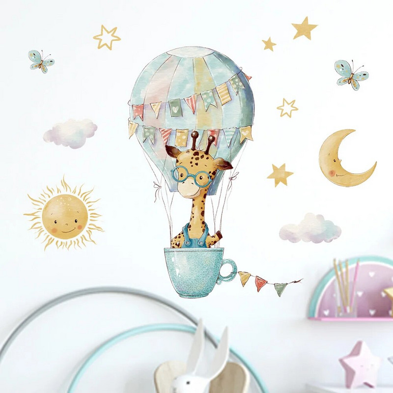 Čaša sa crtanim životinjama Balon na vrući zrak Zidne naljepnice za dječju sobu Dekoracija dječje sobe Uklonjiva PVC naljepnica Kupaonski prozor Uradi sam Mural