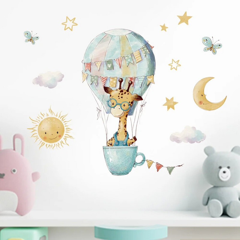 Čaša sa crtanim životinjama Balon na vrući zrak Zidne naljepnice za dječju sobu Dekoracija dječje sobe Uklonjiva PVC naljepnica Kupaonski prozor Uradi sam Mural