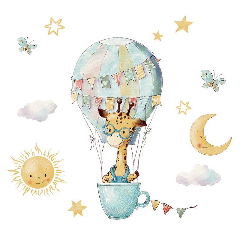 Čaša sa crtanim životinjama Balon na vrući zrak Zidne naljepnice za dječju sobu Dekoracija dječje sobe Uklonjiva PVC naljepnica Kupaonski prozor Uradi sam Mural