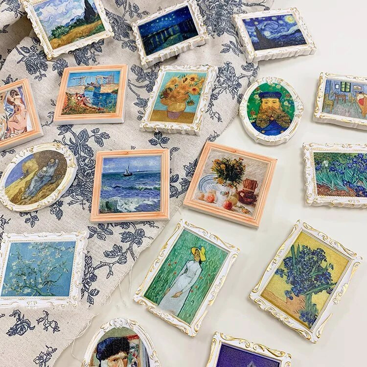 Pictură de renume mondial Magneți pentru frigider Cer înstelat Floarea-soarelui cu cadru Autocolant pentru frigider Bucătărie Decorarea casei Cadouri