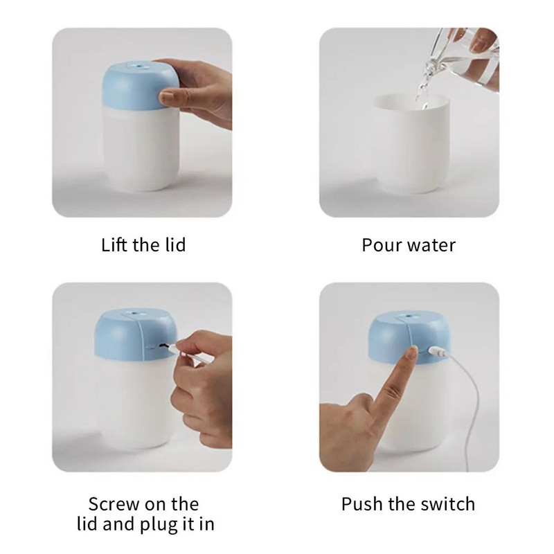 Prijenosni ovlaživač zraka od 300 ml, ovlaživač zraka s aromatičnim uljem za kućni automobil, USB raspršivač za hladnu maglu sa šarenim mekim noćnim svjetlom za pročišćavanje