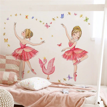 Принцеса и лебед Стикери за стена за детски стаи Момичета Сладка балетна танцьорка Цвете Пеперуда Тапети Декорация на детска стая за бебешка стая