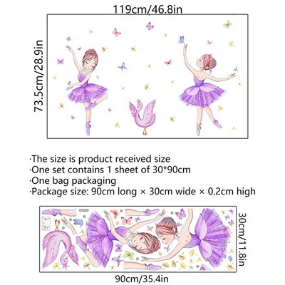 Hercegnő és Hattyú falmatricák gyerekszobákhoz lányok aranyos balett táncos virág pillangó tapéta óvoda babaszoba dekoráció