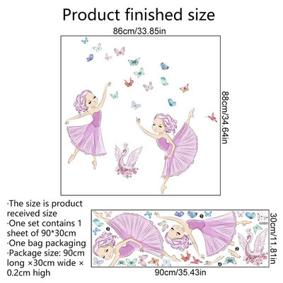 Hercegnő és Hattyú falmatricák gyerekszobákhoz lányok aranyos balett táncos virág pillangó tapéta óvoda babaszoba dekoráció