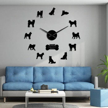 American Akita Pet Design Ρολόι DIY γιγαντιαίο ρολόι χωρίς πλαίσιο Κρεμαστό ρολόι τοίχου για Dog Lover Ρολόι διακόσμησης σπιτιού
