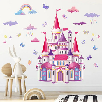 Rainbow Cloud Fairy Tale Princess Castle Стикери за стена за детска стая Home Decor Girls Princess Bedroom Art Декоративни стикери