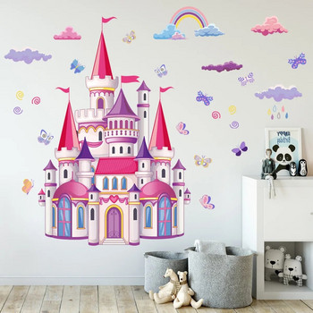 Rainbow Cloud Fairy Tale Princess Castle Αυτοκόλλητα τοίχου για Παιδικό Δωμάτιο Διακόσμηση σπιτιού Κορίτσια Princess Bedroom Art Διακοσμητικά αυτοκόλλητα