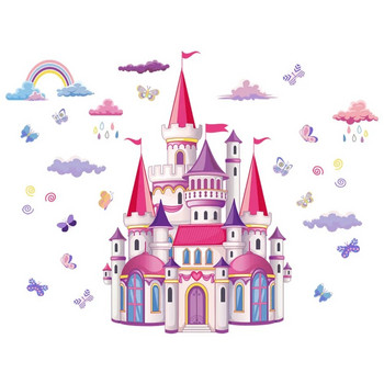Rainbow Cloud Fairy Tale Princess Castle Αυτοκόλλητα τοίχου για Παιδικό Δωμάτιο Διακόσμηση σπιτιού Κορίτσια Princess Bedroom Art Διακοσμητικά αυτοκόλλητα