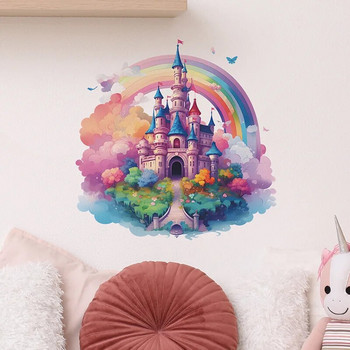 Карикатура Dream Rainbow Castle Стикер за стена Детска спалня Вход Декорация на дома Стикери за стикер за стена Самозалепващи