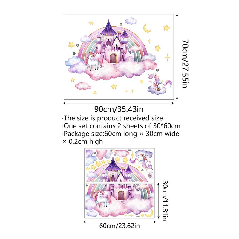 Ükssarviku vikerkaare unistuste lossi seinakleebis Tüdrukute toa kaunistamine Lasteaia taustaga tapeet Seinakleebised tütre toa jaoks