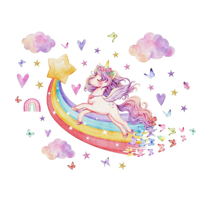 Multifilmi vikerkaar ükssarviku seinakleebised Beebi lastetoa sisekujundus Isekleepuvad seinakleebised lastetoale lasteaiale