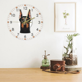Ρολόι τοίχου με κεφαλή Doberman Pinscher Πορτρέτο Doberman Αθόρυβο ρολόι τοίχου, χωρίς να χτυπά, Διακόσμηση σπιτιού Δώρο φυλής κατοικίδιων σκυλιών κουτάβι σκυλιών