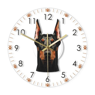 Стенен часовник с глава на доберман пинчер Портрет на доберман Безшумен, не тиктакащ стенен часовник Декорация на дома Кученце Куче Куче Порода домашни любимци Подарък