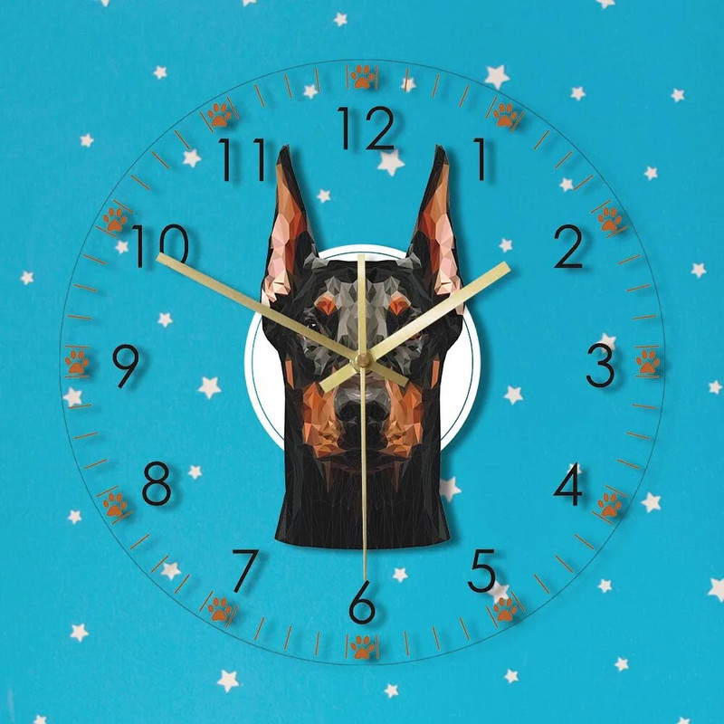 Dobermano pinčerio galvos sieninis laikrodis Dobermano portretas tylus, netikęs sieninis laikrodis Namų dekoras šuniukas šuo šuo naminių gyvūnėlių veislės dovana