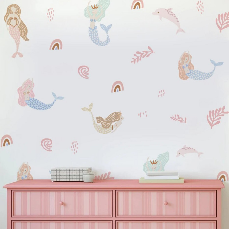 Boho multifilmi merineitsi merevetikate seinakleebised lastetoale magamistoale elutoale kodukaunistuse seinakleebised