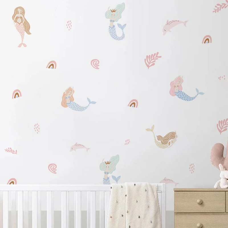 Boho multifilmi merineitsi merevetikate seinakleebised lastetoale magamistoale elutoale kodukaunistuse seinakleebised